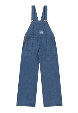 Striped denim dungarees jean overalls vertical jumpsuit blue