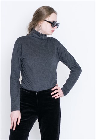 VINTAGE GREY RETRO TURTLE NECK GOLF JUMPER