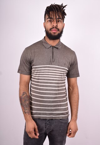 FERRE MENS VINTAGE POLO SHIRT MEDIUM GREY STRIPES 90'S