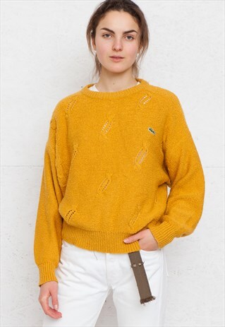 VINTAGE YELLOW LACOSTE CREW NECK KNIT JUMPER SWEATER