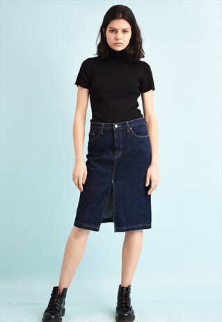 90'S RETRO DENIM HIGHWAISTED MIDI MOM'S SKIRT