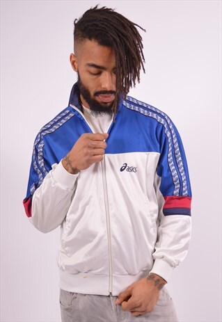 ASICS MENS VINTAGE TRACKSUIT TOP JACKET SMALL WHITE 90S