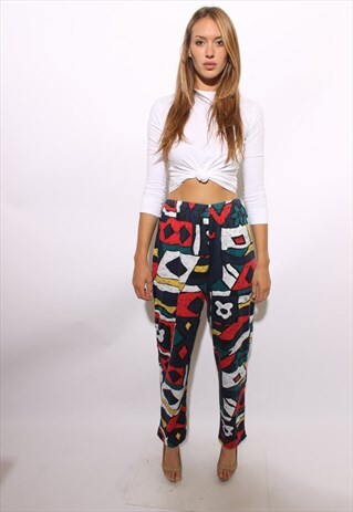 VINTAGE 1980'S 80'S GEOMETRIC ABSTRACT PRINT LOUNGE PANT S-M