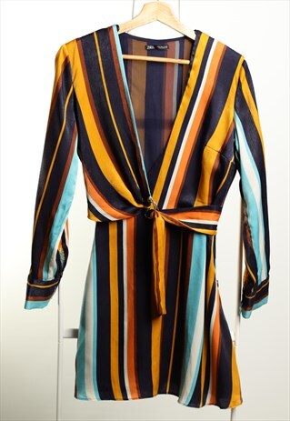 Vintage Zara Long Sleeves Striped Wrap Dress 