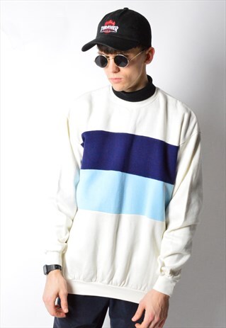 VINTAGE 80S WHITE COLOUR BLOCK SWEATSHIRT