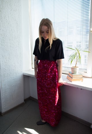 VINTAGE 70'S PINK/RED HIGH WAISTED MAXI SKIRT