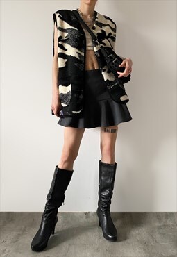 Vintage Y2K 00s oversized  b&w camo gilet