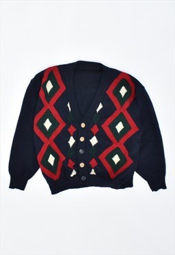 Vintage 90's Cardigan Sweater Navy Blue Geometric
