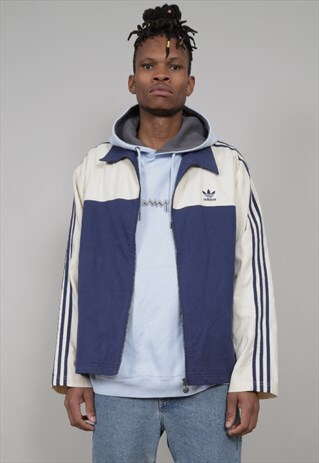 VINTAGE 90'S ADIDAS NAVY/CREAM COTTON SPORTS JACKET
