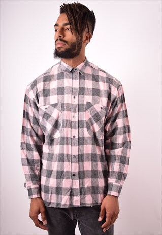 MENS VINTAGE SHIRT LARGE PINK CHECK 90S