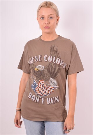 WOMENS VINTAGE T-SHIRT TOP LARGE GREY 90S