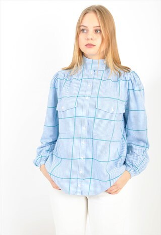 VINTAGE CHECKED BLOUSE IN BLUE