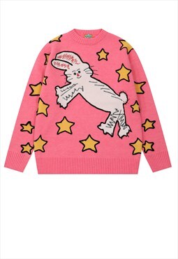 Cartoon sweater animal print knitwear jumper bunny top pink