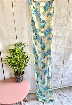 Vintage Blue Floral Spotty 70's Long Scarf