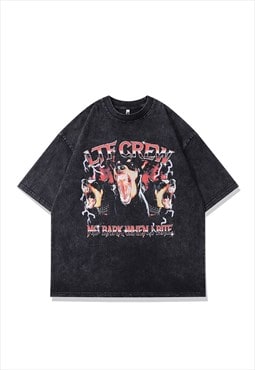 Angry dog t-shirt Doberman print tee retro animal top grey