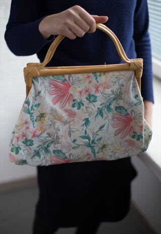 VINTAGE 70'S WHITE FLOWER PRINT BAG