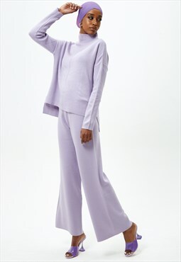 Lilac Knit Jumper and Wide Leg Trousers Co-ord