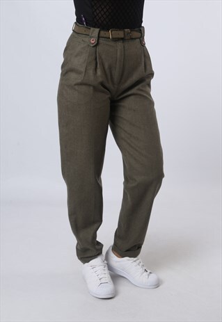 HIGH WAISTED WOOL TAPERED TROUSERS UK 10 (CKBJ)