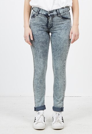 VINTAGE BLUE CHEAP MONDAY ACID WASHED DENIM JEANS