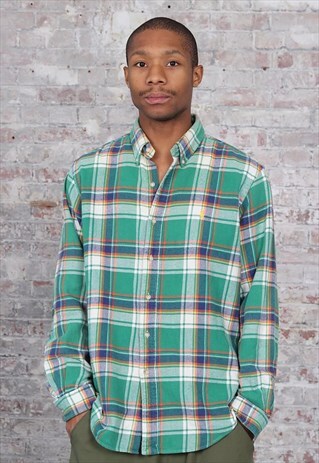 VINTAGE RALPH LAUREN CHECK SHIRT GREEN WHITE