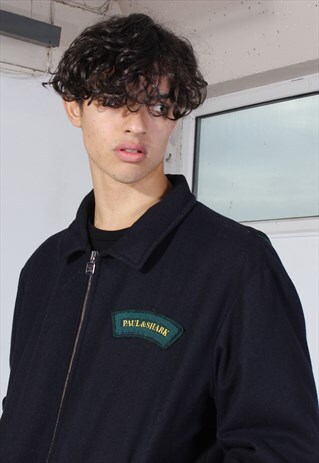 VINTAGE PAUL & SHARK BLACK AND NAVY WOOL ZIPPED JACKET