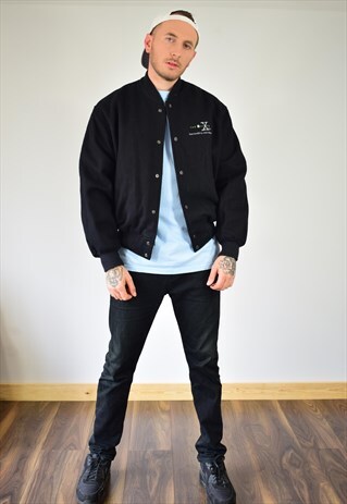 VINTAGE 1996 X FILES BLACK WOOL BOMBER JACKET