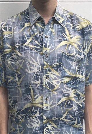 MENS VINTAGE 80S SHIRT BLUE SHORT SLEEVE HAWAIIAN SHIRT TOP