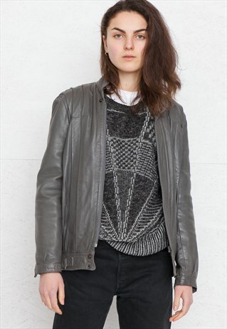 VINTAGE GREY LEATHER JACKET
