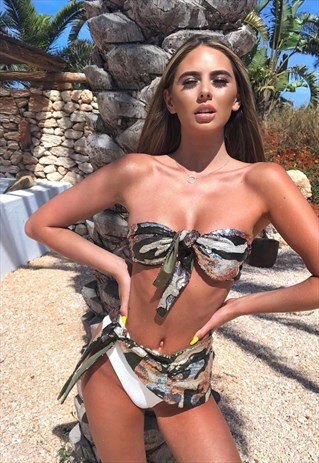 SEQUIN CAMO 3PC BANDEAU HIGH WAIST BIKINI