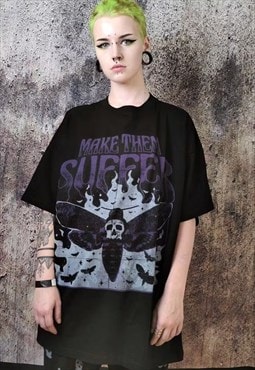 Skull print tee Gothic moth t-shirt dead butterfly top black