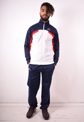 KAPPA MENS VINTAGE FULL TRACKSUIT MEDIUM NAVY BLUE 90S