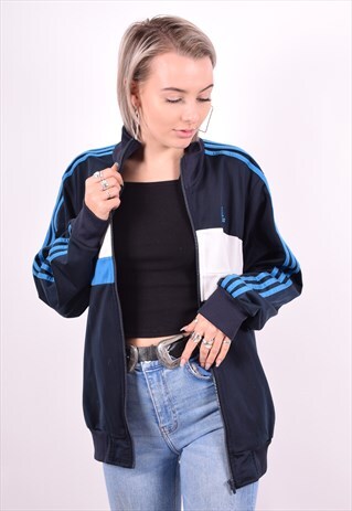 ADIDAS WOMENS VINTAGE TRACKSUIT TOP JACKET MEDIUM BLUE 90'S