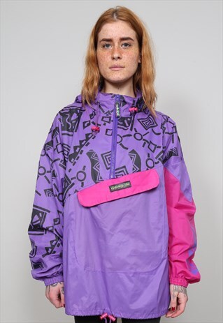 VINTAGE 80'S ADIDAS PURPLE/PINK PULLOVER SHELL JACKET