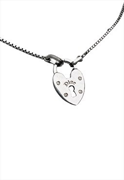 Christian Dior Necklace Logo Heart Lock Padlock Silver 