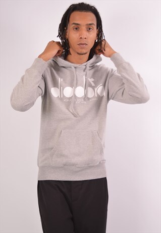 VINTAGE DIADORA HOODIE JUMPER GREY