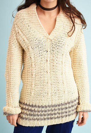 80'S RETRO NEUTRAL CHUNKY KNIT JUMPER