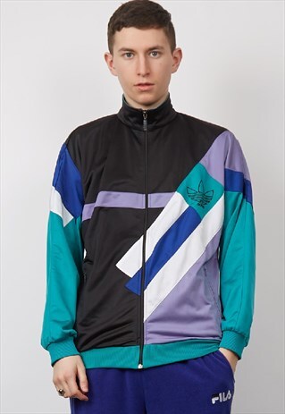 VINTAGE 90'S ADIDAS MULTICOLOUR BLOCK PRINT SPORTS JACKET