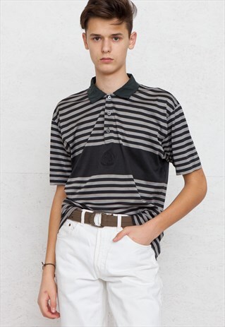 90S VINTAGE GREY VALENTINO SHORT SLEEVE STRIPED POLO SHIRT