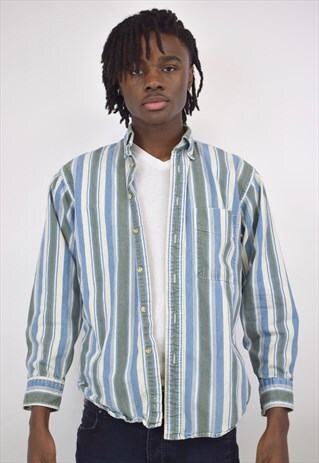 VINTAGE 90S BLUE GREEN STRIPE SHIRT