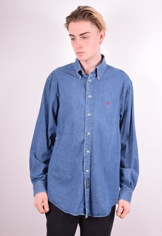 RALPH LAUREN MENS VINTAGE DENIM SHIRT MEDIUM BLUE 90S