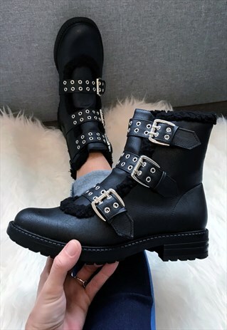 BLACK BUCKLED ANKLE BOOTS