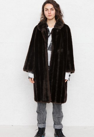 VINTAGE BROWN FAUX FUR COAT