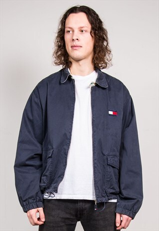 90'S VINTAGE NAVY BLUE TOMMY HILFIGER BOMBER JACKET