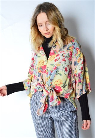 VINTAGE 90S COLOURFUL FLOWER SHORT SLEEVE SHIRT