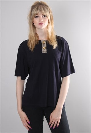 VINTAGE 80S AQUASCUTUM CLUB CHECK T SHIRT TOP