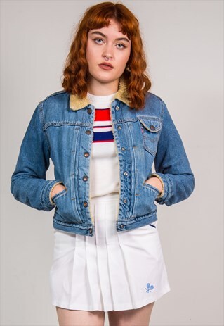VINTAGE 90'S FAUX SHERLING LINED LEVI'S BLUE DENIM JACKET
