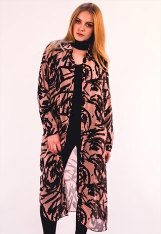 FLORAL & LEAVES PRINT SHIRT DRESS (PINK)