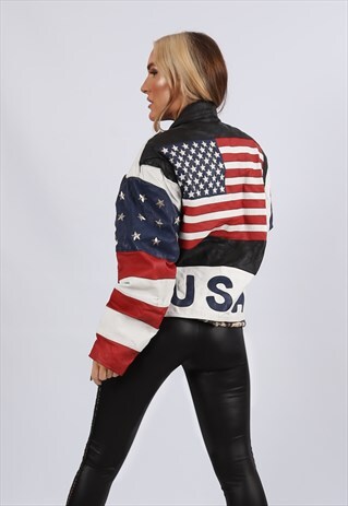 VINTAGE USA LEATHER PERFECTO BIKER JACKET UK 14 L (C3G)