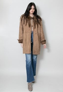 80's Shearling Vintage Winter Coat Brown Ladies Suede