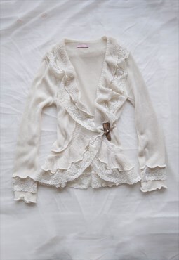 vintage fairy Dreamy Cottage Lace Knit Cardigan 